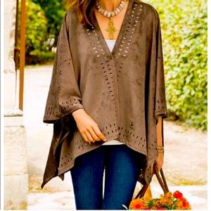 Soft Surroundings faux suede laser cut out poncho